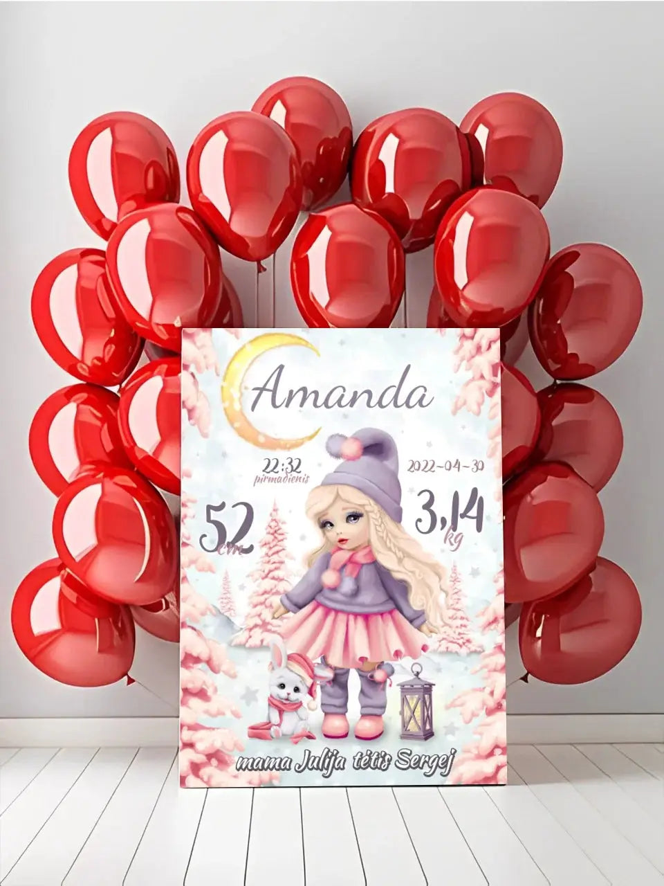 Personalizuota Mergaitės Gimimo Metrikų Iliustracija ant drobės Drobe - dovanokis.lt