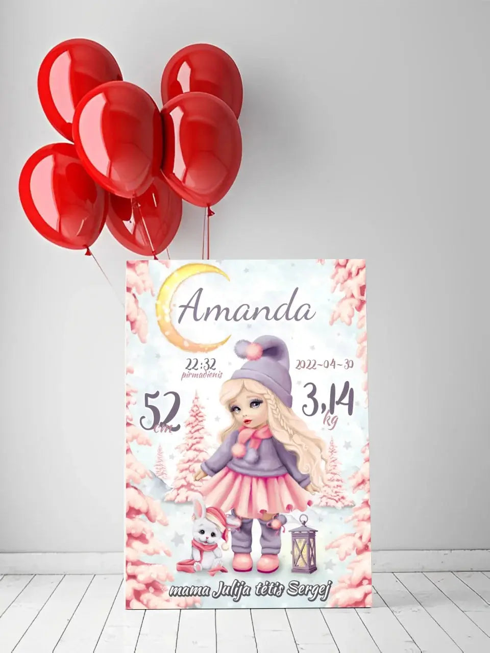 Personalizuota Mergaitės Gimimo Metrikų Iliustracija ant drobės Drobe - dovanokis.lt
