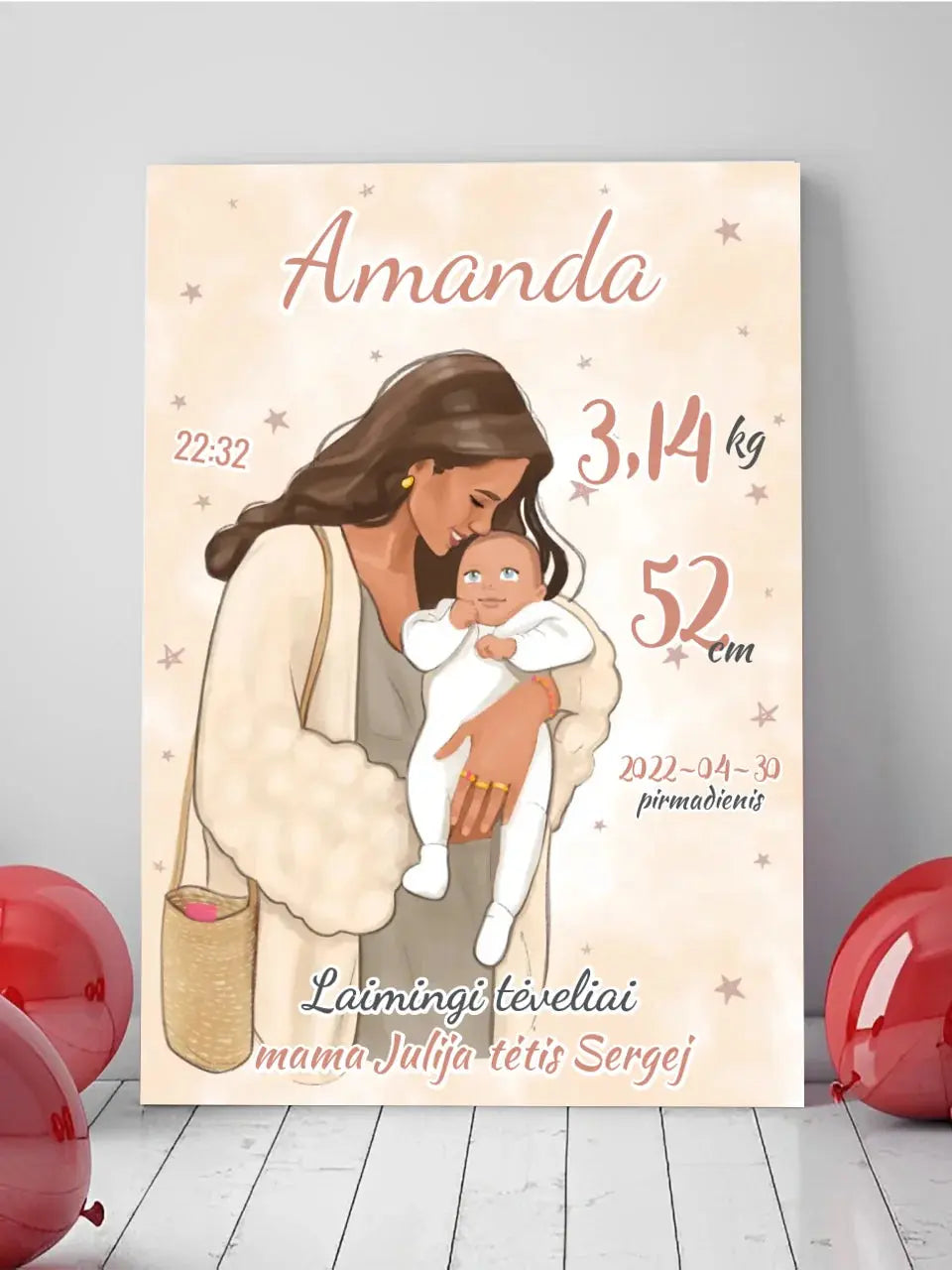 Personalizuota Mergaitės Gimimo Metrikų Iliustracija ant drobės Drobe - dovanokis.lt