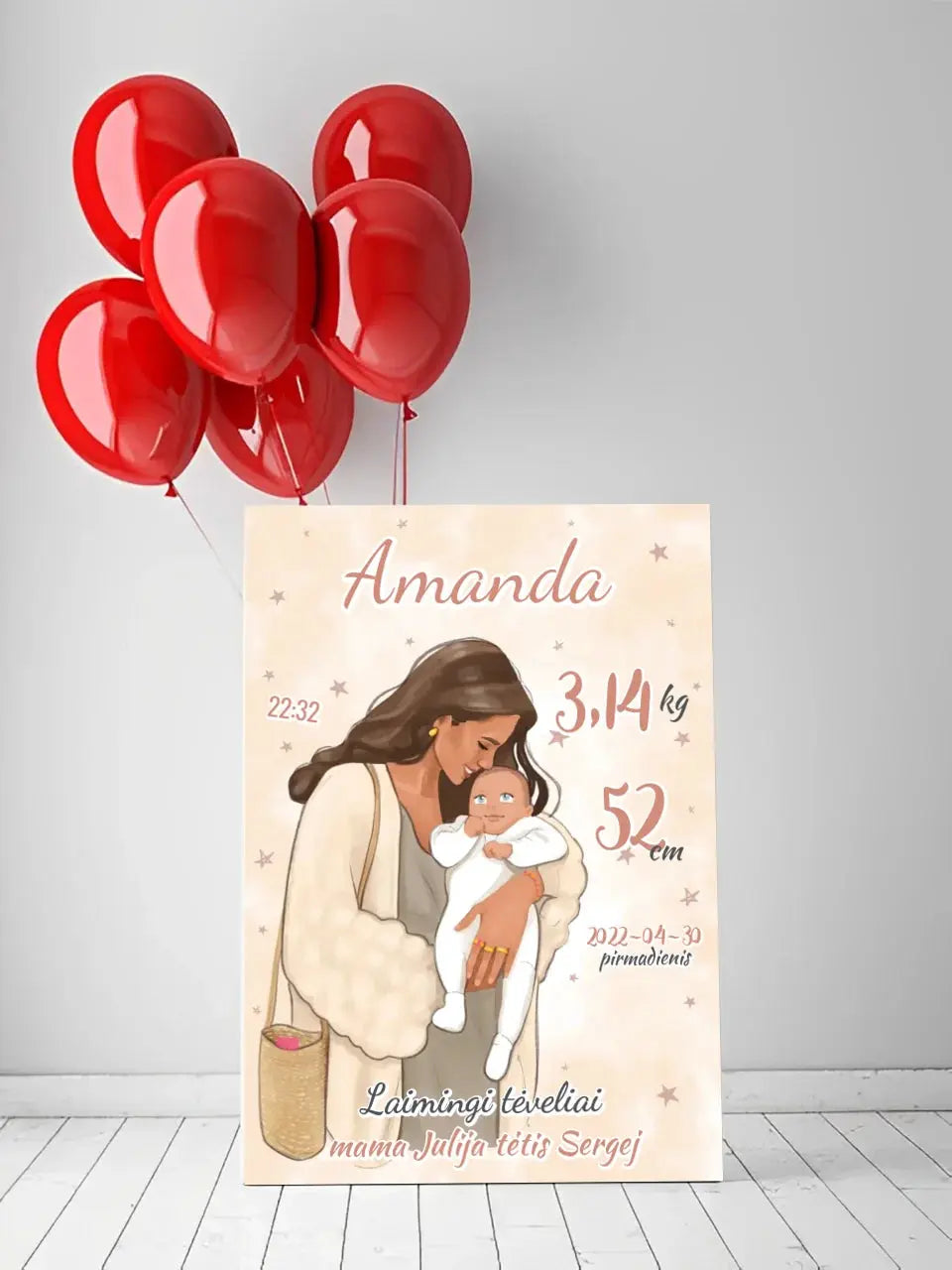 Personalizuota Mergaitės Gimimo Metrikų Iliustracija ant drobės Drobe - dovanokis.lt