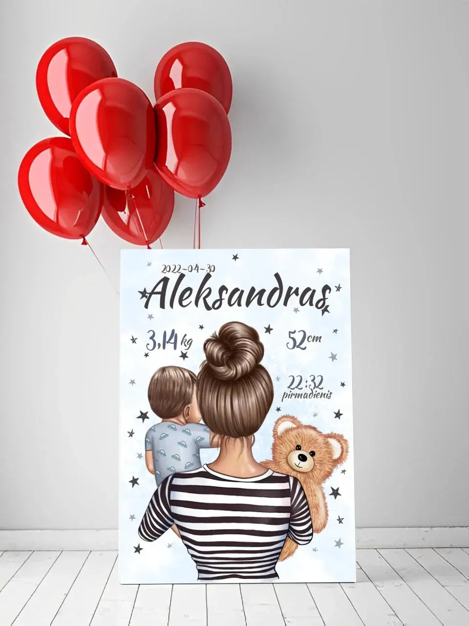 Personalizuota Berniuko Gimimo Metrikų Iliustracija ant drobės Drobe - dovanokis.lt
