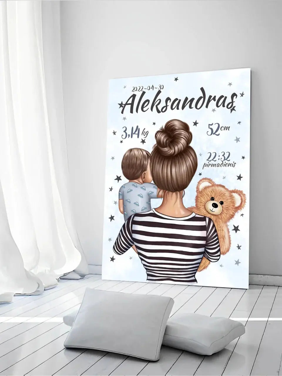 Personalizuota Berniuko Gimimo Metrikų Iliustracija ant drobės Drobe - dovanokis.lt