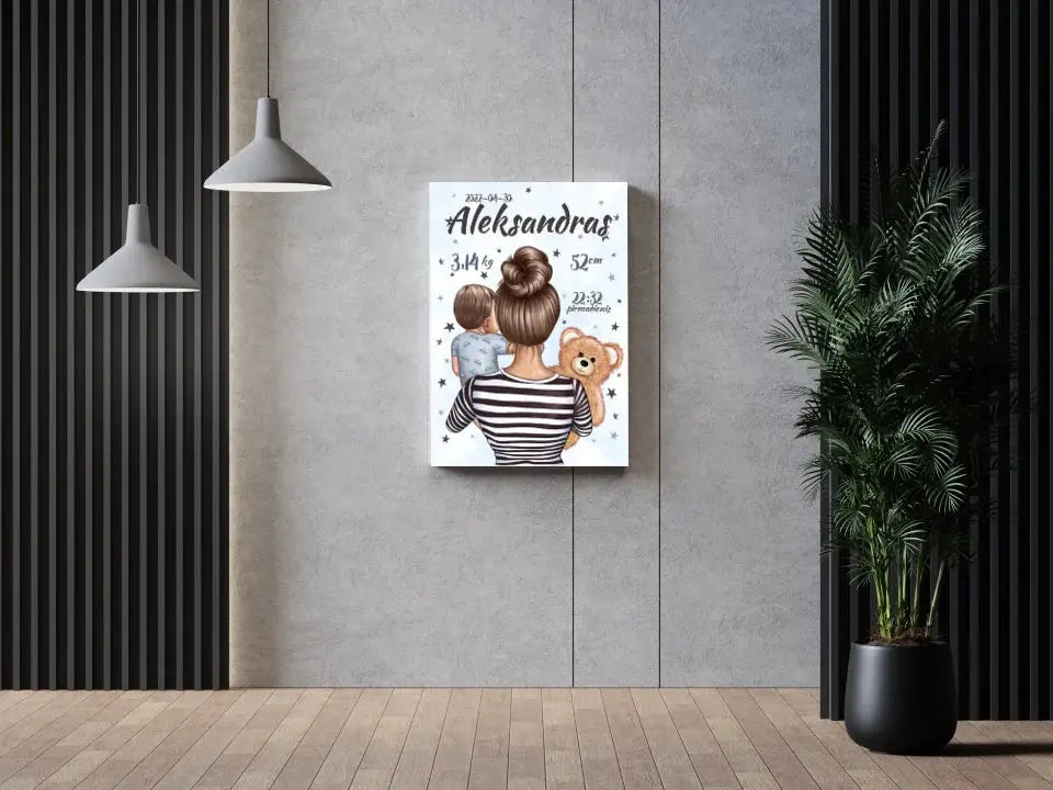 Personalizuota Berniuko Gimimo Metrikų Iliustracija ant drobės Drobe - dovanokis.lt