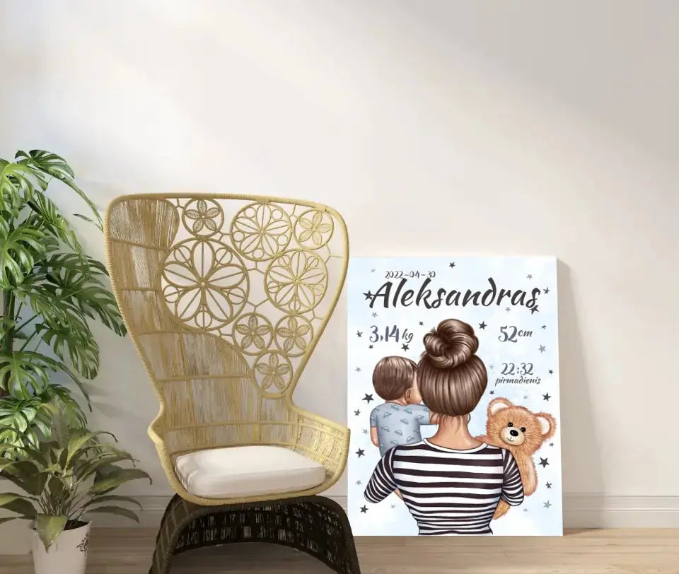 Personalizuota Berniuko Gimimo Metrikų Iliustracija ant drobės Drobe - dovanokis.lt