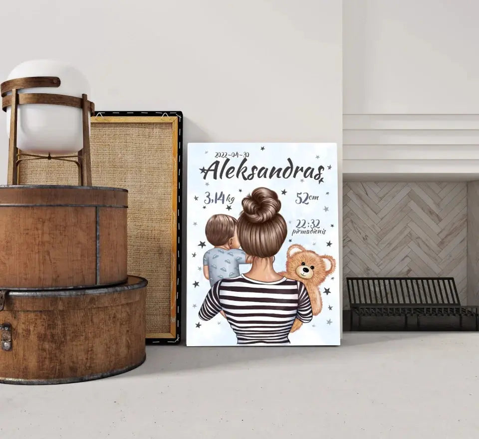 Personalizuota Berniuko Gimimo Metrikų Iliustracija ant drobės Drobe - dovanokis.lt