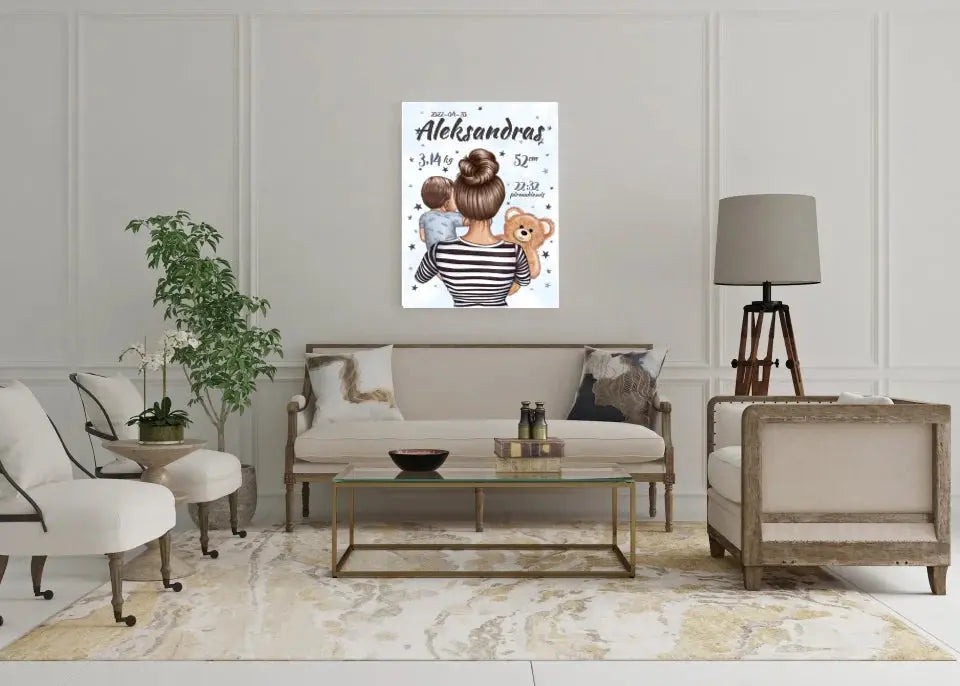 Personalizuota Berniuko Gimimo Metrikų Iliustracija ant drobės Drobe - dovanokis.lt