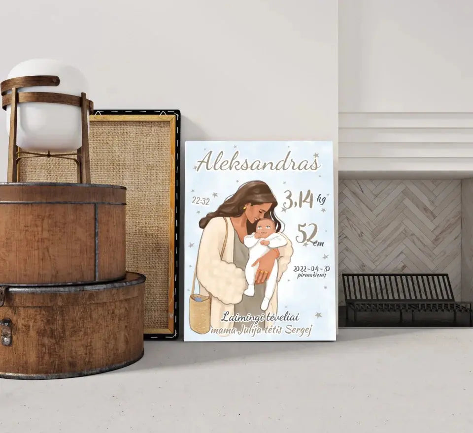 Personalizuota Berniuko Gimimo Metrikų Iliustracija ant drobės Drobe - dovanokis.lt