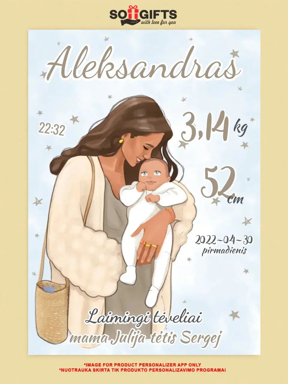 Personalizuota Berniuko Gimimo Metrikų Iliustracija ant drobės Drobe - dovanokis.lt