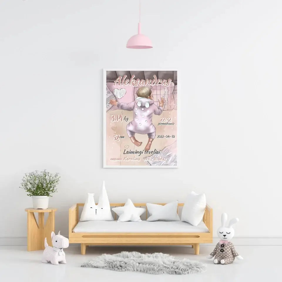 Personalizuota Berniuko Gimimo Metrikų Iliustracija, plakatas su rėmeliu Customizer - dovanokis.lt