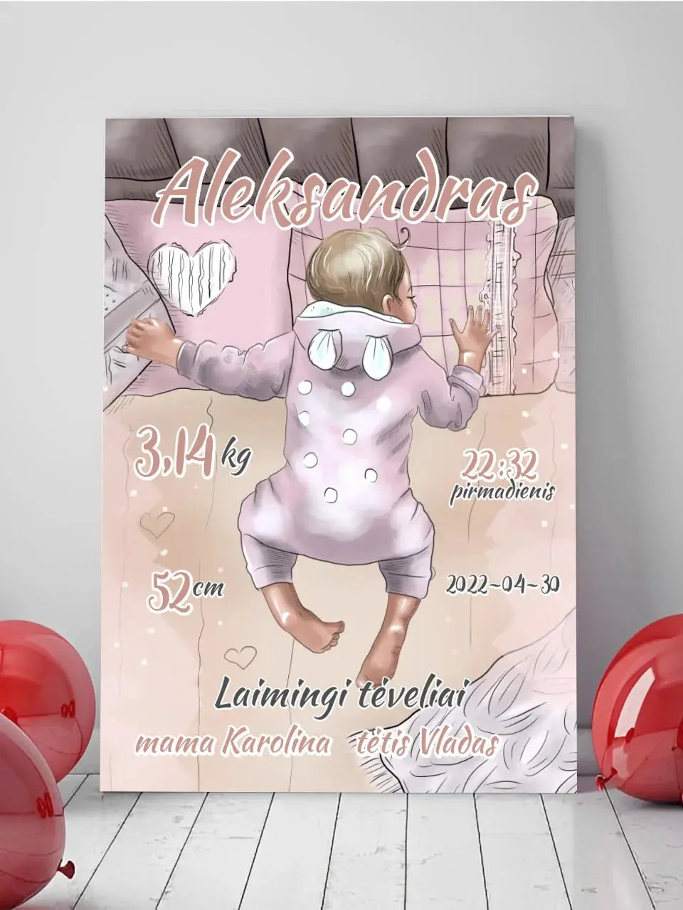 Personalizuota Berniuko Gimimo Metrikų Iliustracija ant drobės Drobe - dovanokis.lt