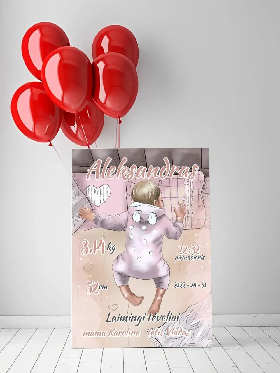 Personalizuota Berniuko Gimimo Metrikų Iliustracija ant drobės Drobe - dovanokis.lt