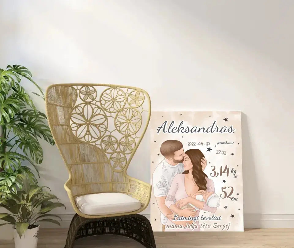 Personalizuota Berniuko Gimimo Metrikų Iliustracija ant drobės Drobe - dovanokis.lt