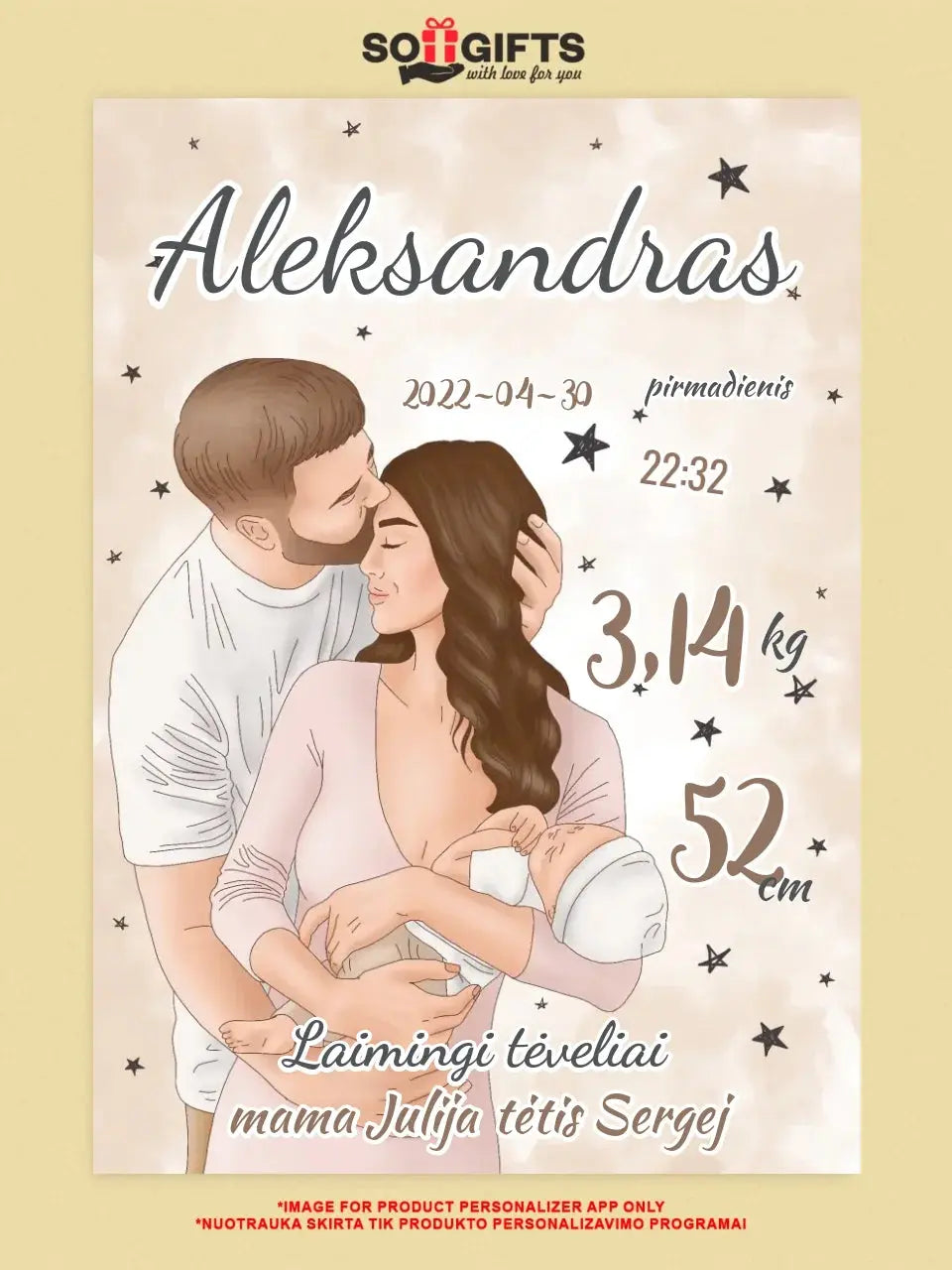 Personalizuota Berniuko Gimimo Metrikų Iliustracija ant drobės Drobe - dovanokis.lt