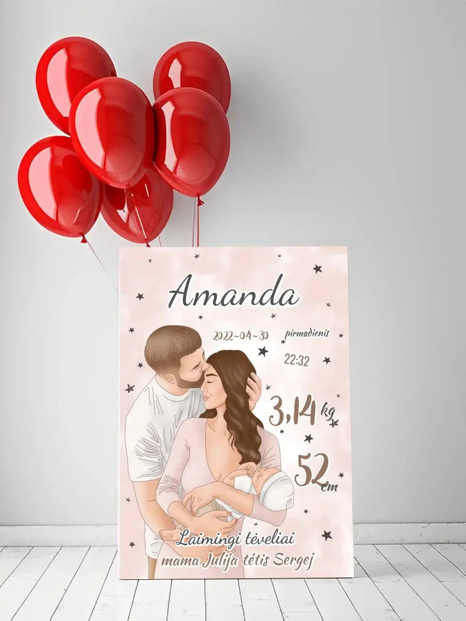 Personalizuota Mergaitės Gimimo Metrikų Iliustracija ant drobės Drobe - dovanokis.lt