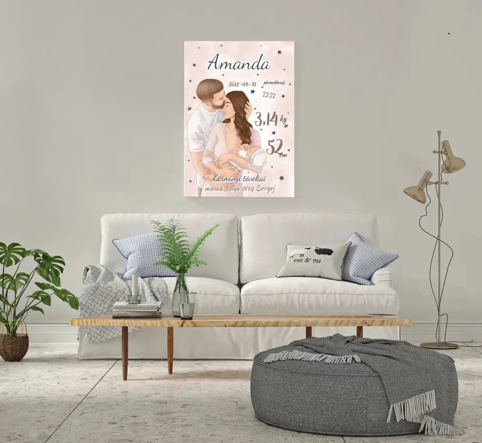 Personalizuota Mergaitės Gimimo Metrikų Iliustracija ant drobės Drobe - dovanokis.lt