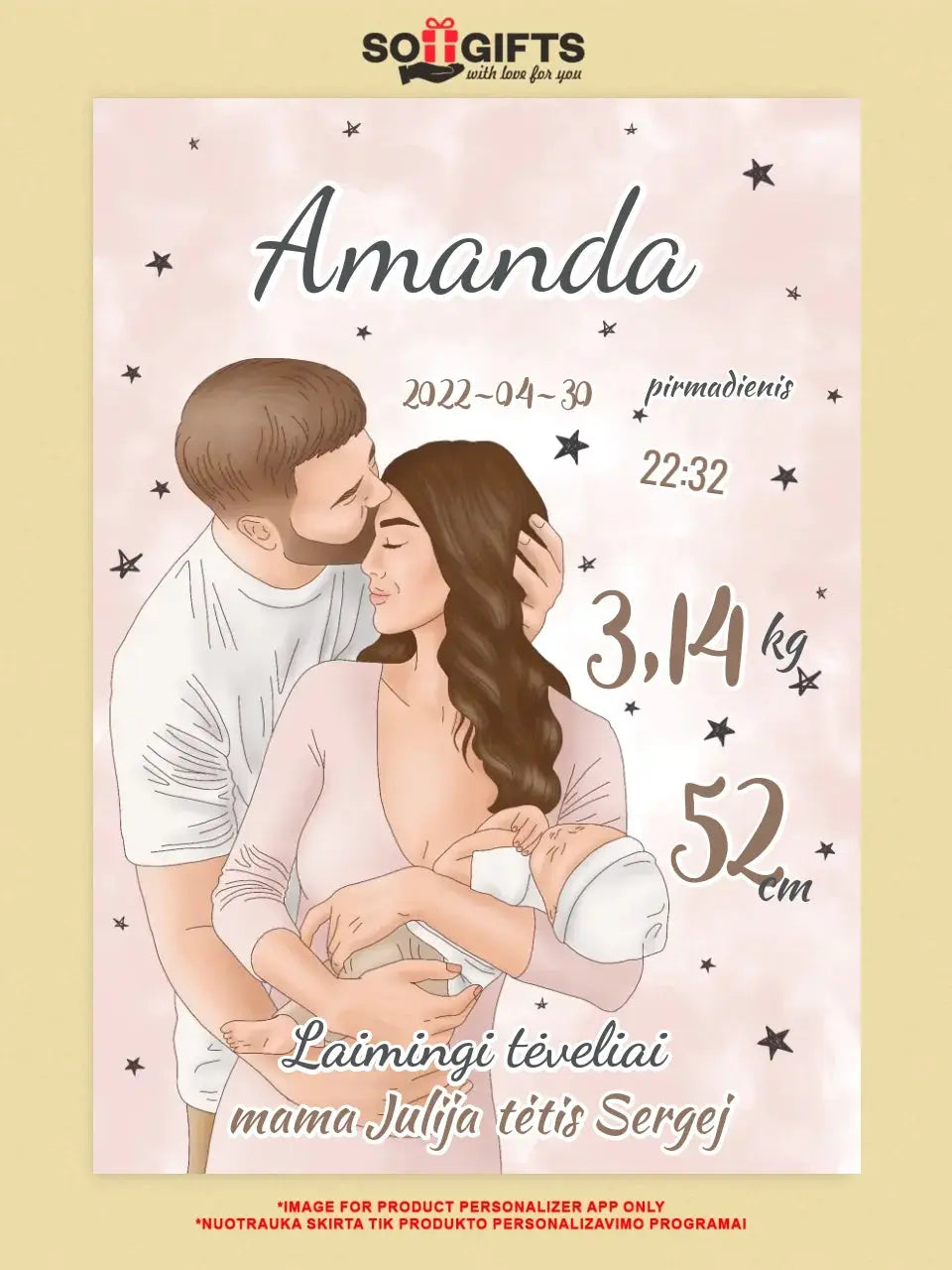 Personalizuota Mergaitės Gimimo Metrikų Iliustracija ant drobės Drobe - dovanokis.lt