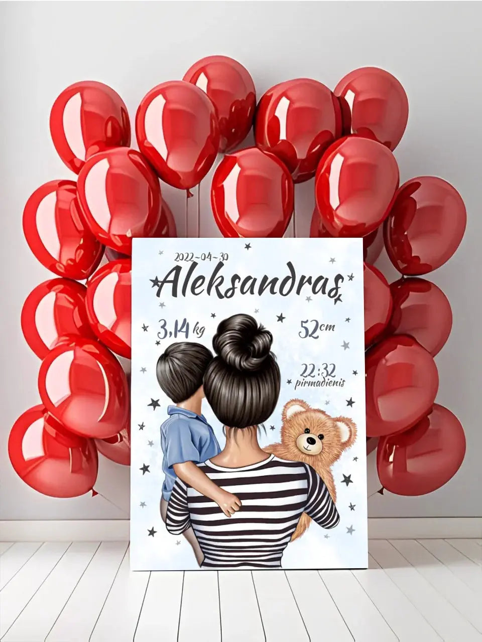 Personalizuota Berniuko Gimimo Metrikų Iliustracija ant drobės Drobe - dovanokis.lt