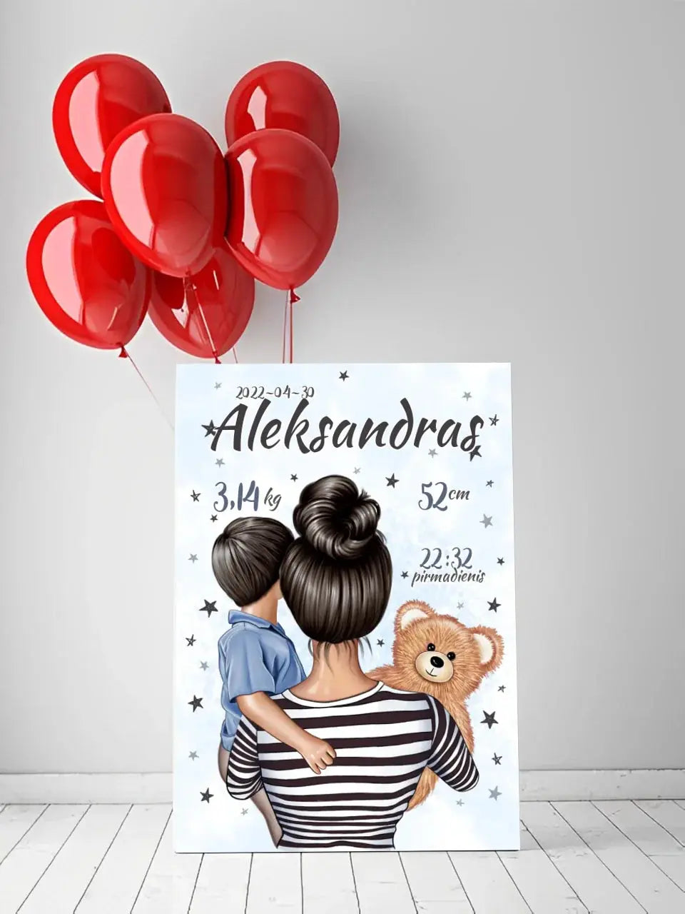 Personalizuota Berniuko Gimimo Metrikų Iliustracija ant drobės Drobe - dovanokis.lt