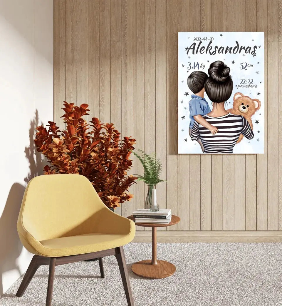 Personalizuota Berniuko Gimimo Metrikų Iliustracija ant drobės Drobe - dovanokis.lt