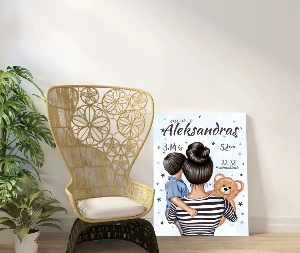 Personalizuota Berniuko Gimimo Metrikų Iliustracija ant drobės Drobe - dovanokis.lt