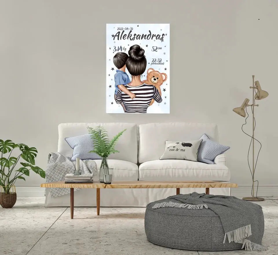 Personalizuota Berniuko Gimimo Metrikų Iliustracija ant drobės Drobe - dovanokis.lt