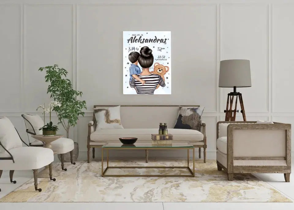 Personalizuota Berniuko Gimimo Metrikų Iliustracija ant drobės Drobe - dovanokis.lt