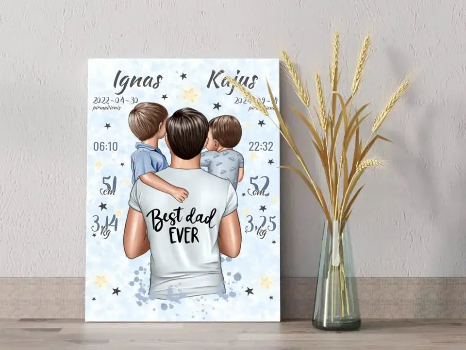 Personalizuota 2 Berniuku Gimimo Metrikų Iliustracija ant drobės Drobe - dovanokis.lt