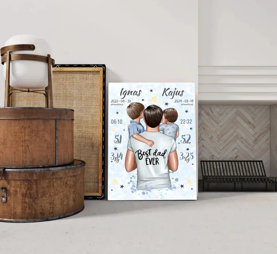 Personalizuota 2 Berniuku Gimimo Metrikų Iliustracija ant drobės Drobe - dovanokis.lt