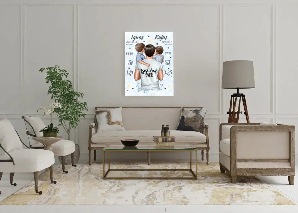 Personalizuota 2 Berniuku Gimimo Metrikų Iliustracija ant drobės Drobe - dovanokis.lt