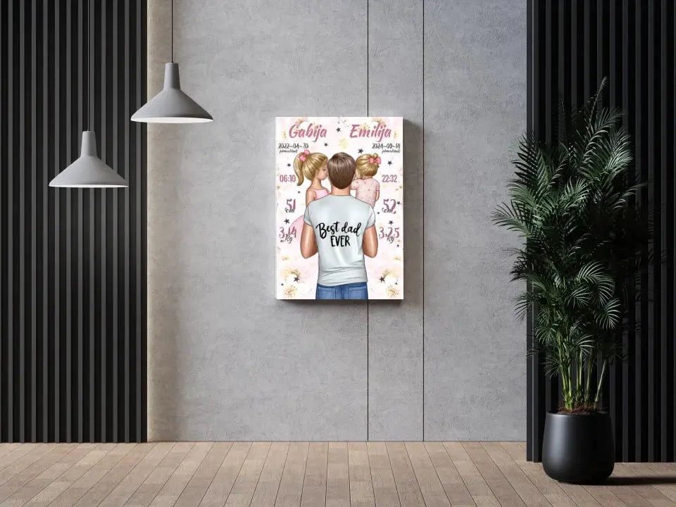 Personalizuota 2 Mergaičiu Gimimo Metrikų Iliustracija ant drobės Drobe - dovanokis.lt