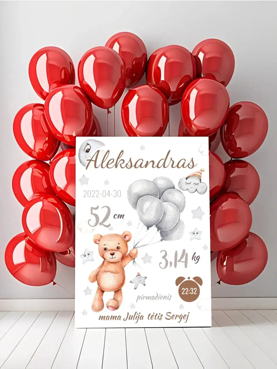 Personalizuota Vaiko Gimimo Metrikų Iliustracija ant drobės Drobe - dovanokis.lt