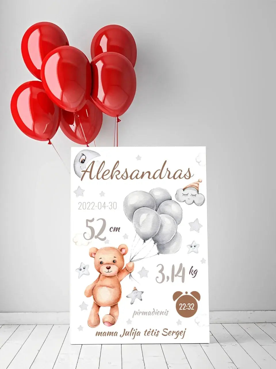 Personalizuota Vaiko Gimimo Metrikų Iliustracija ant drobės Drobe - dovanokis.lt