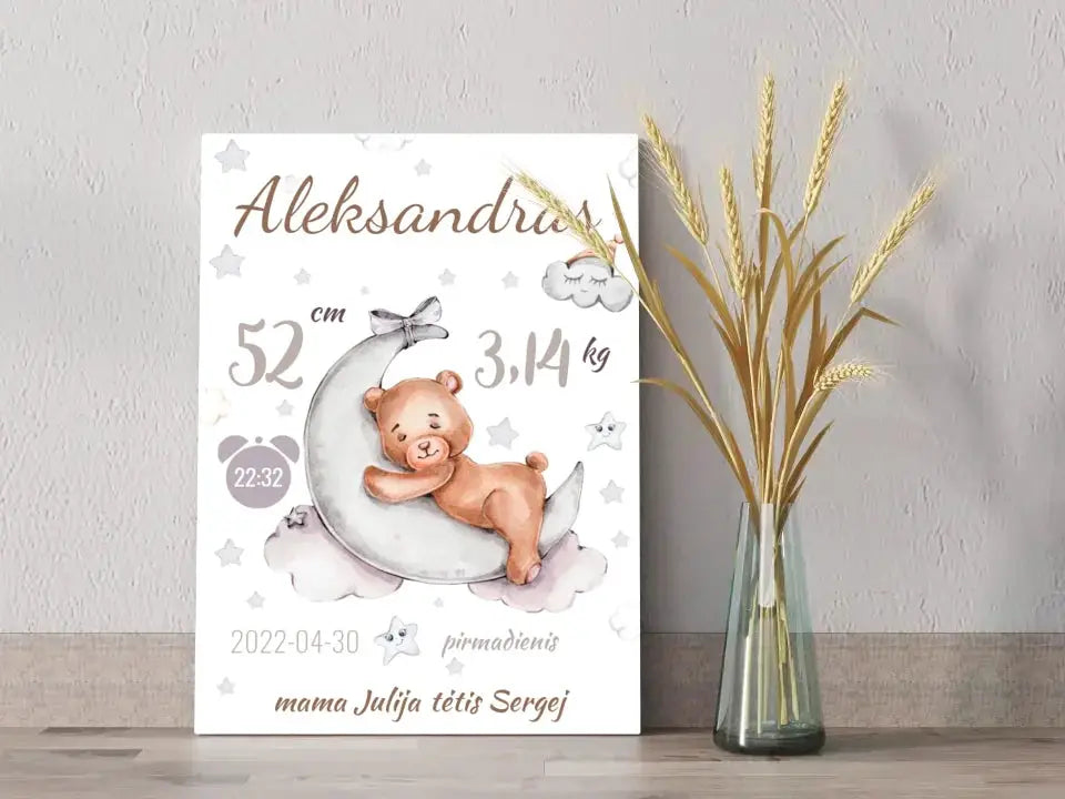 Personalizuota Vaiko Gimimo Metrikų Iliustracija ant drobės Drobe - dovanokis.lt