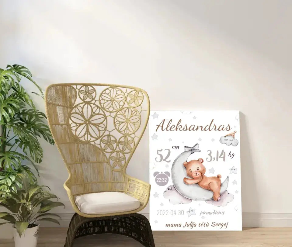 Personalizuota Vaiko Gimimo Metrikų Iliustracija ant drobės Drobe - dovanokis.lt