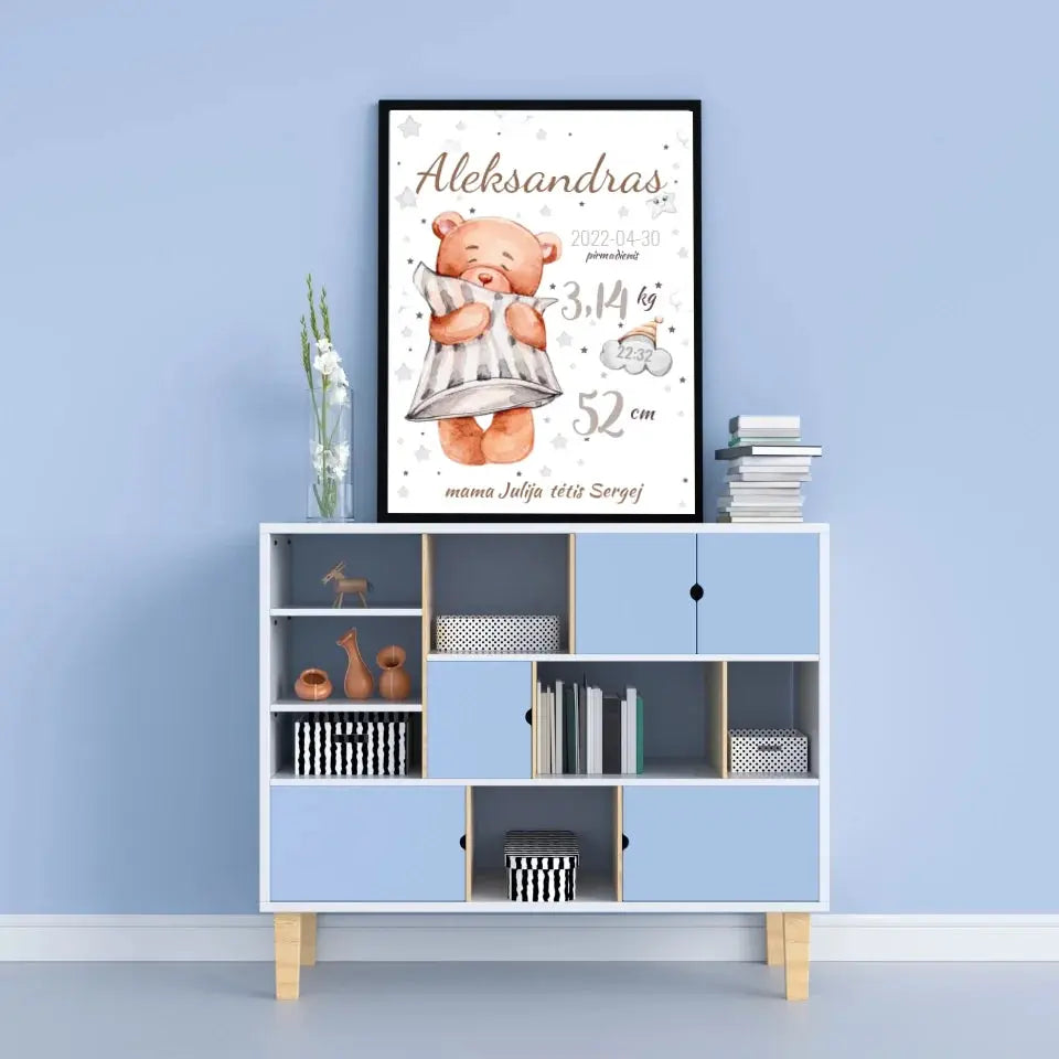 Personalizuota Vaiko Gimimo Metrikų Iliustracija, plakatas su rėmeliu Customizer - dovanokis.lt
