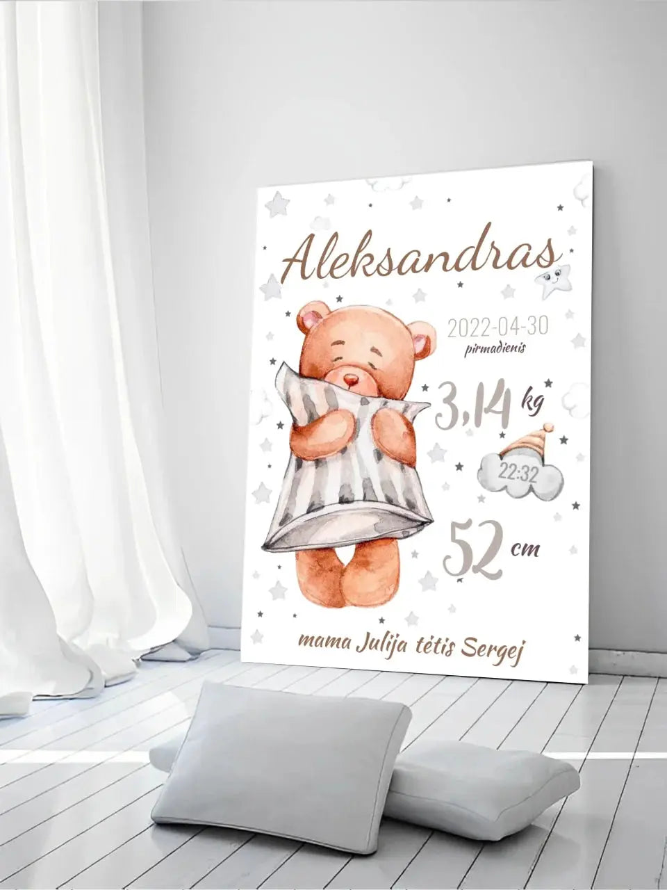 Personalizuota Vaiko Gimimo Metrikų Iliustracija ant drobės Drobe - dovanokis.lt