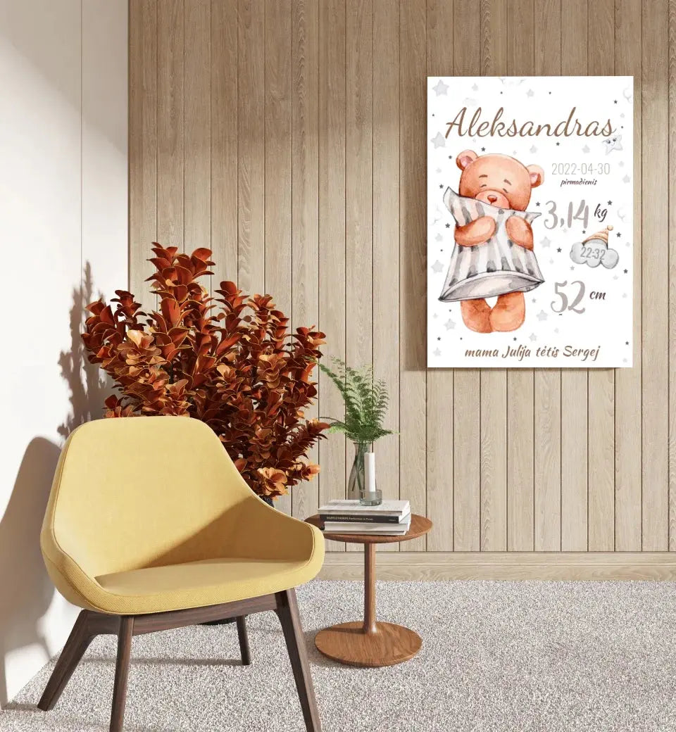 Personalizuota Vaiko Gimimo Metrikų Iliustracija ant drobės Drobe - dovanokis.lt