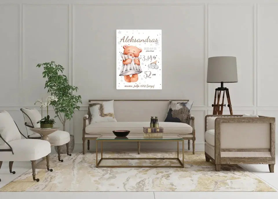 Personalizuota Vaiko Gimimo Metrikų Iliustracija ant drobės Drobe - dovanokis.lt