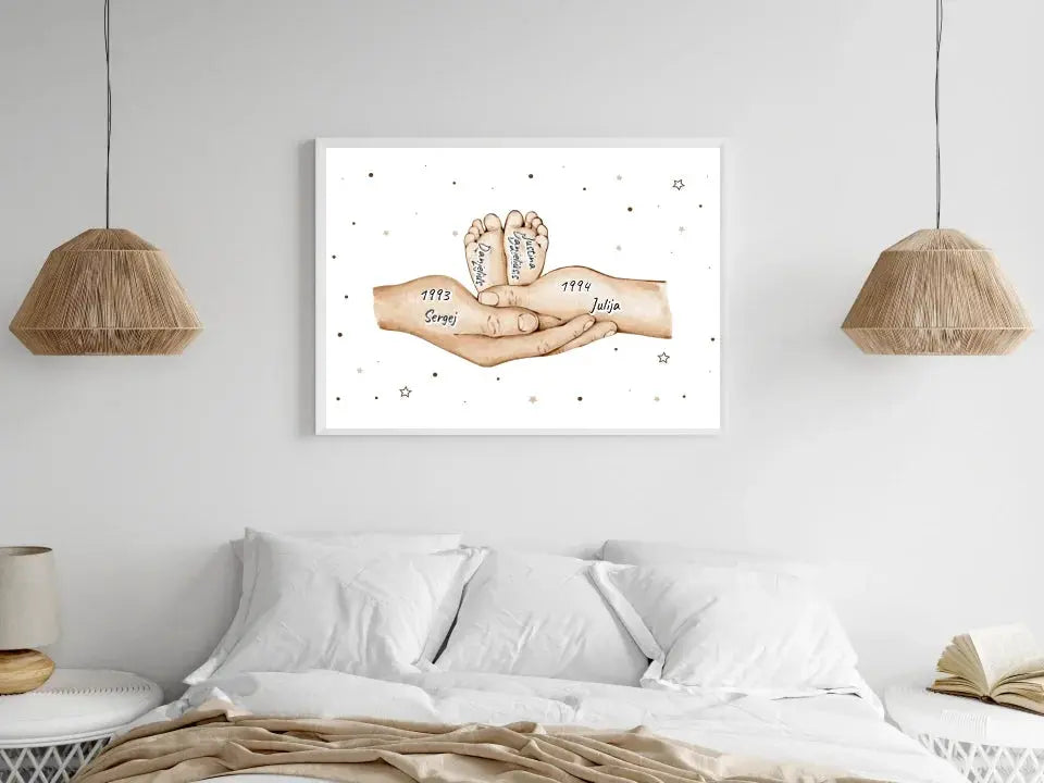 Personalizuotas plakatas su šeimos narių rankomis, 1-3 vaikai Customizer - dovanokis.lt