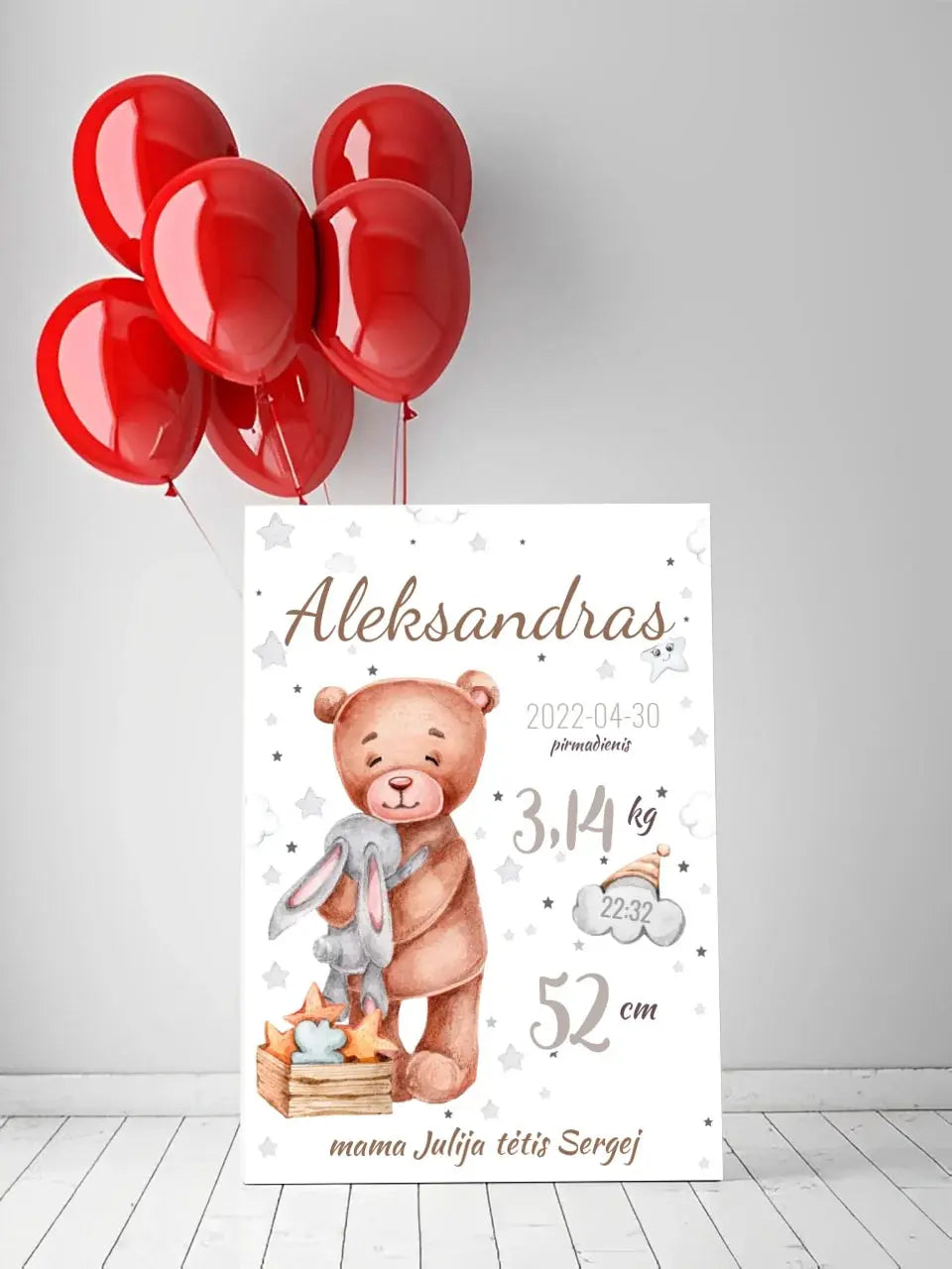 Personalizuota Vaiko Gimimo Metrikų Iliustracija ant drobės Drobe - dovanokis.lt