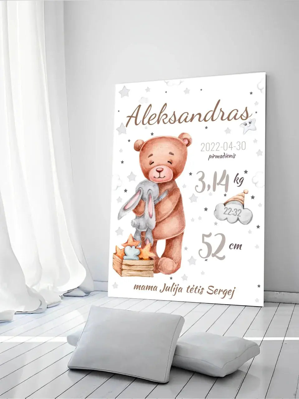 Personalizuota Vaiko Gimimo Metrikų Iliustracija ant drobės Drobe - dovanokis.lt