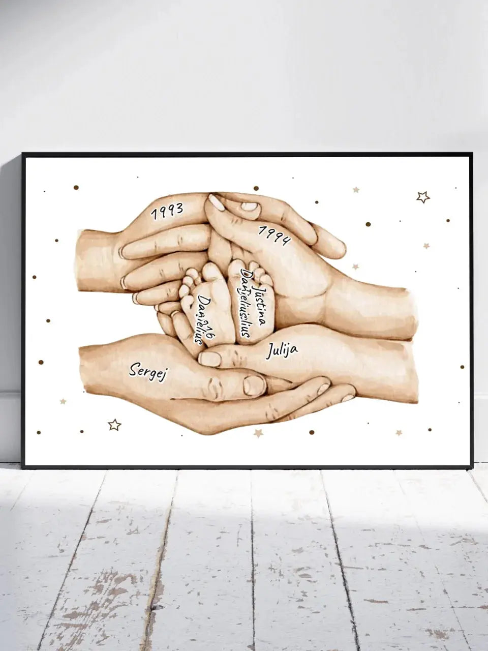 Personalizuotas plakatas su šeimos narių rankomis, 1-3 vaikai Customizer - dovanokis.lt