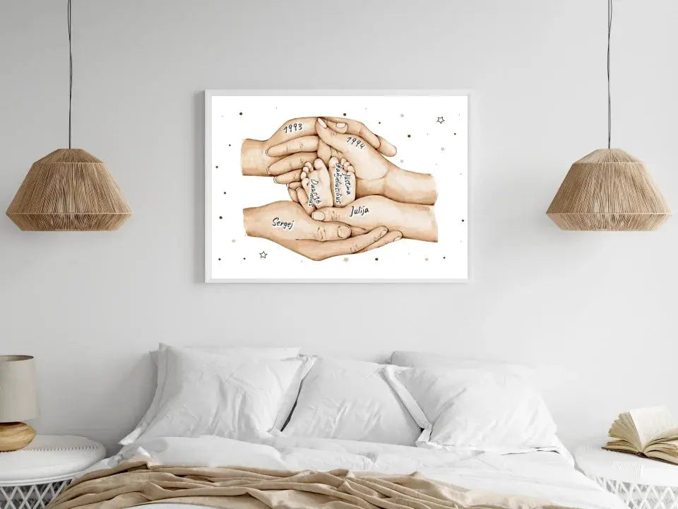 Personalizuotas plakatas su šeimos narių rankomis, 1-3 vaikai Customizer - dovanokis.lt