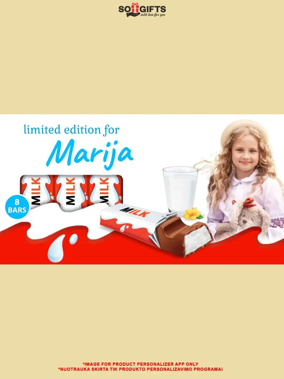 Personalizuota Kinder 8 batonėlių šokoladinė dėžutė su jūsų nuotrauka Šokoladas - dovanokis.lt