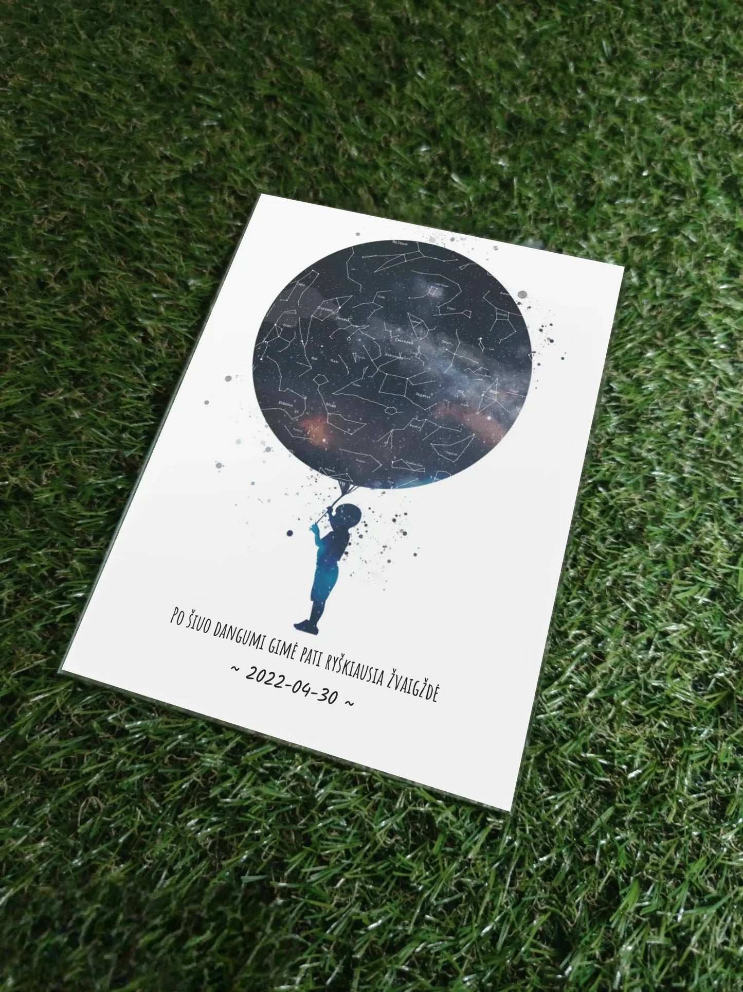 Personalizuotas vaikiškas žvaigždžių žemėlapis berniukui 2, stiklinis posteris Stiklas - dovanokis.lt