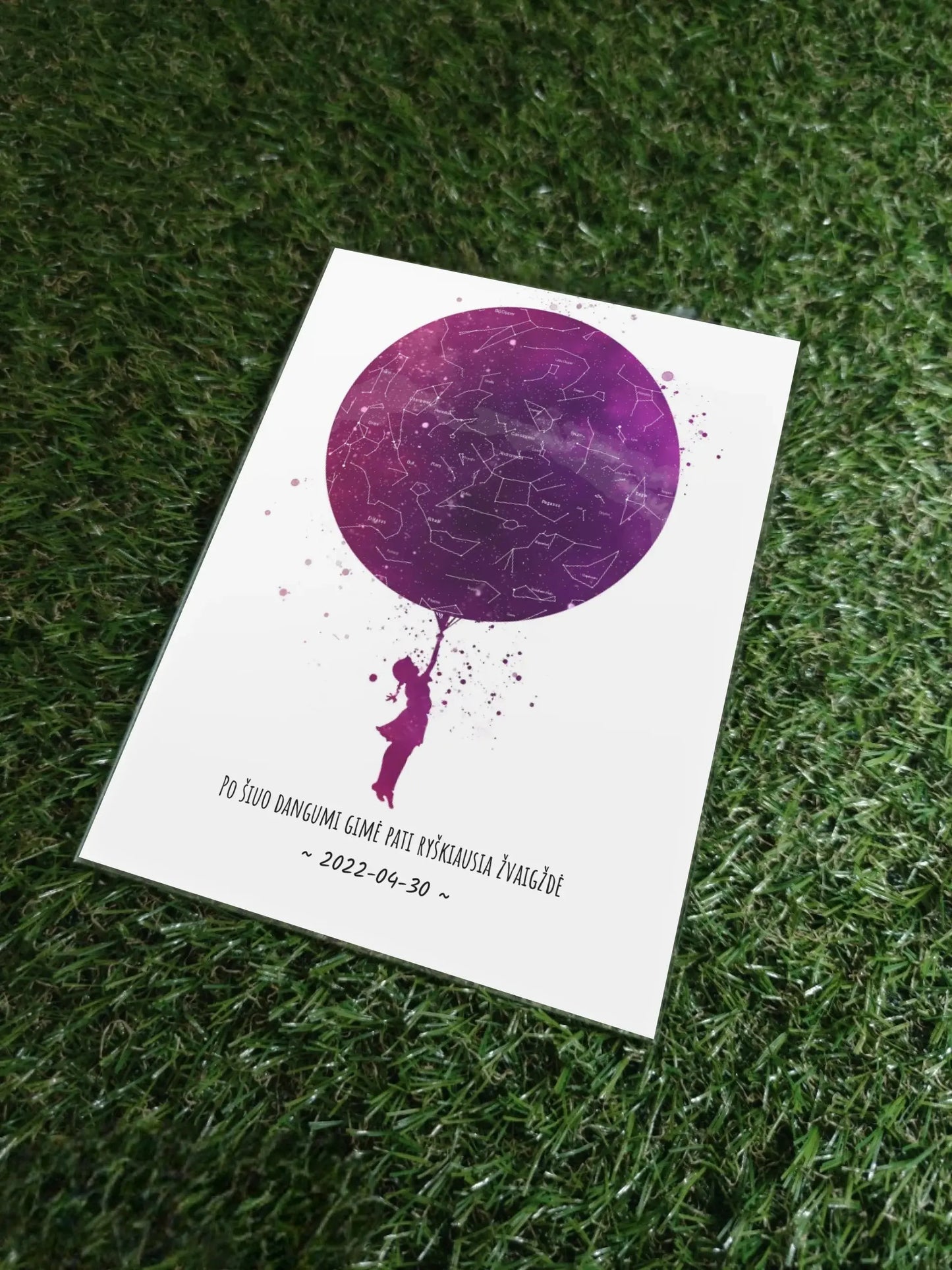 Personalizuotas vaikiškas žvaigždžių žemėlapis mergaitei 2, stiklinis posteris Stiklas - dovanokis.lt