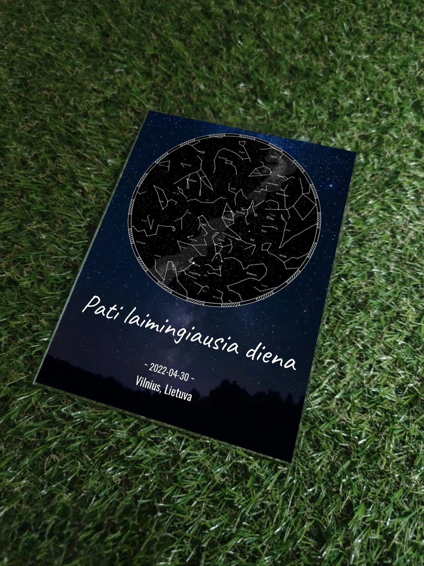 Personalizuotas žvaigždžių žemėlapis, stiklinis posteris. DVNS-016A Stiklas - dovanokis.lt