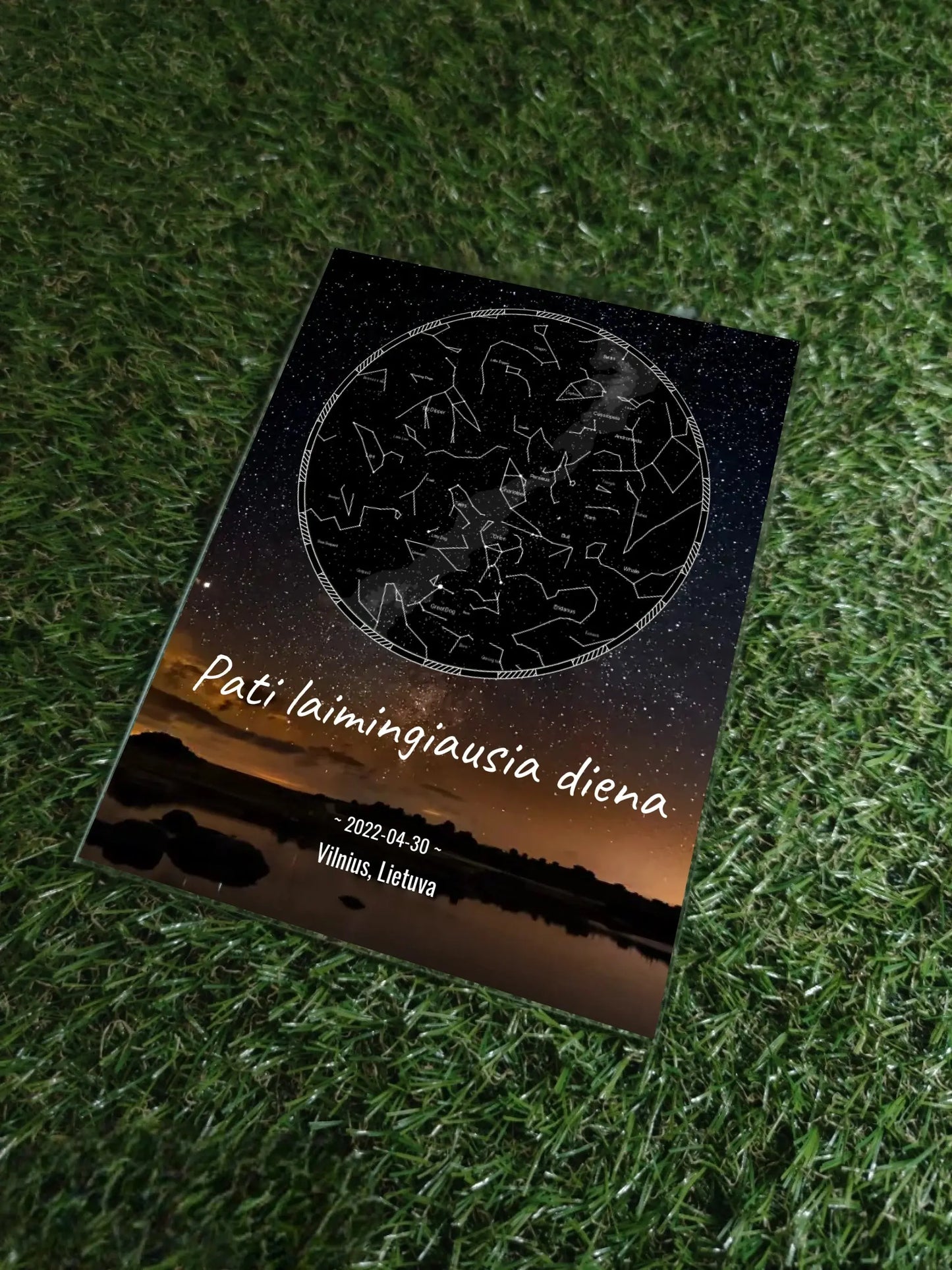 Personalizuotas žvaigždžių žemėlapis, stiklinis posteris. DVNS-017 Stiklas - dovanokis.lt