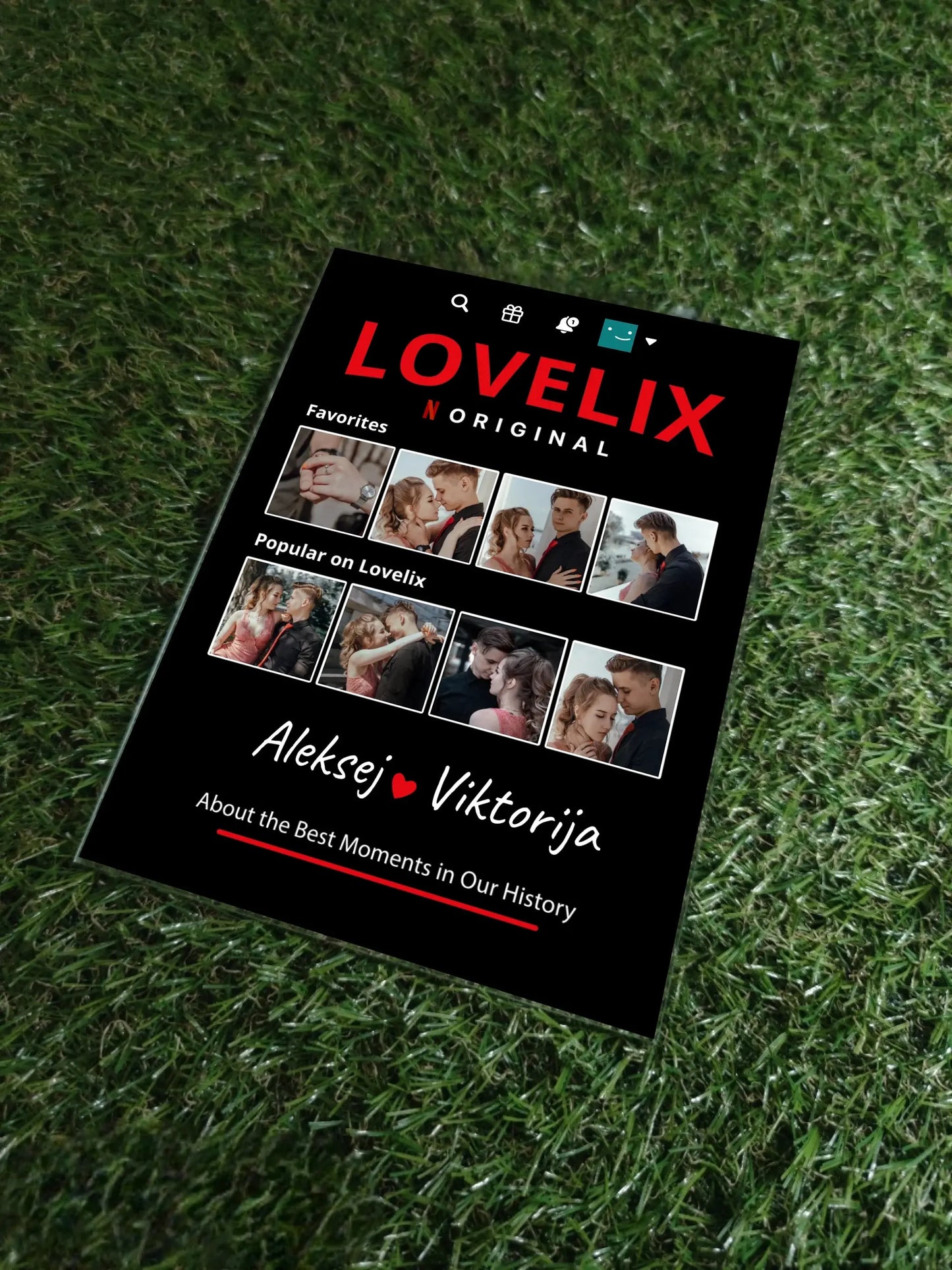 Personalizuotas "Lovelix" dizaino kūrinys ant stiklo su jūsų nuotraukomis ir vardais Stiklas - dovanokis.lt