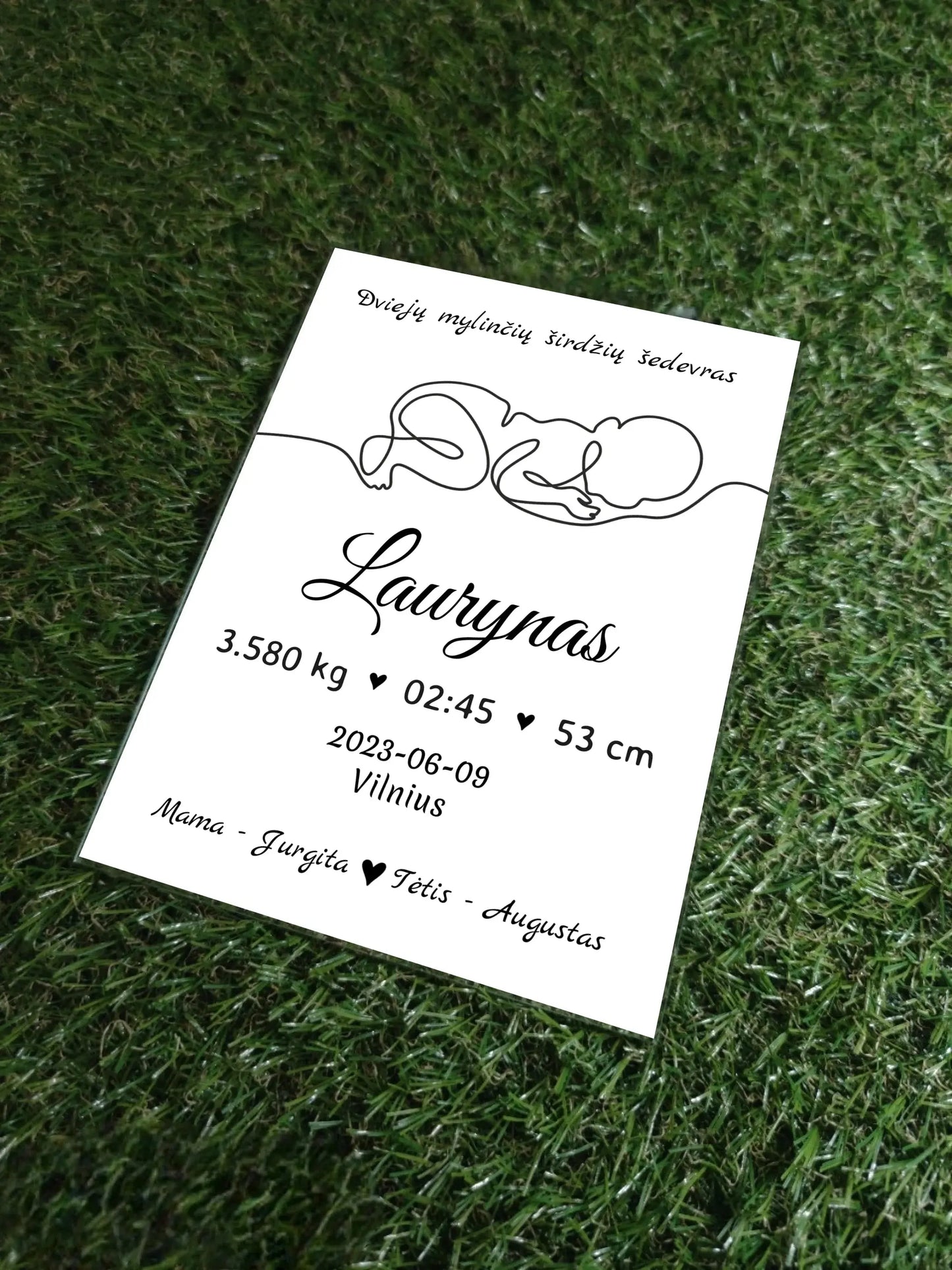 Personalizuota Vaiko (Kūdikio) Gimimo Metrikų Iliustracija VKGM-001 Stiklas - dovanokis.lt